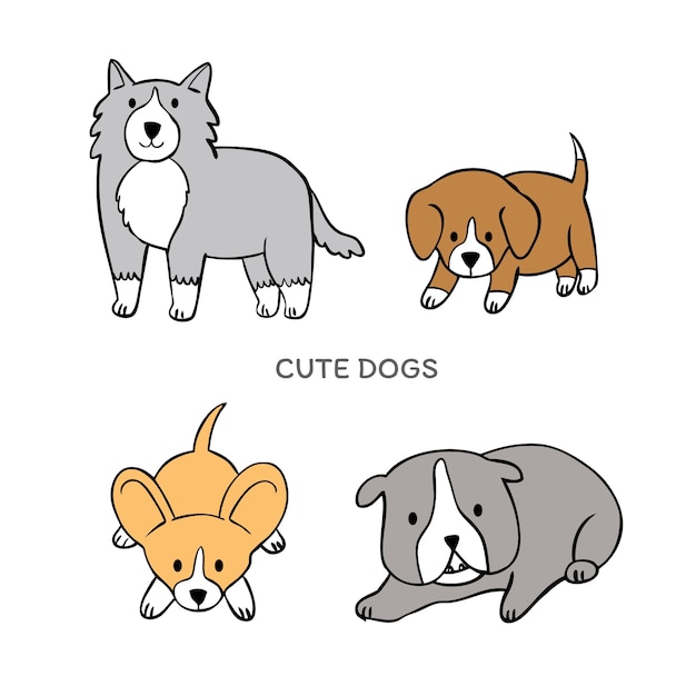 Vecteur De Chiens Adorables De Dessin Animé.