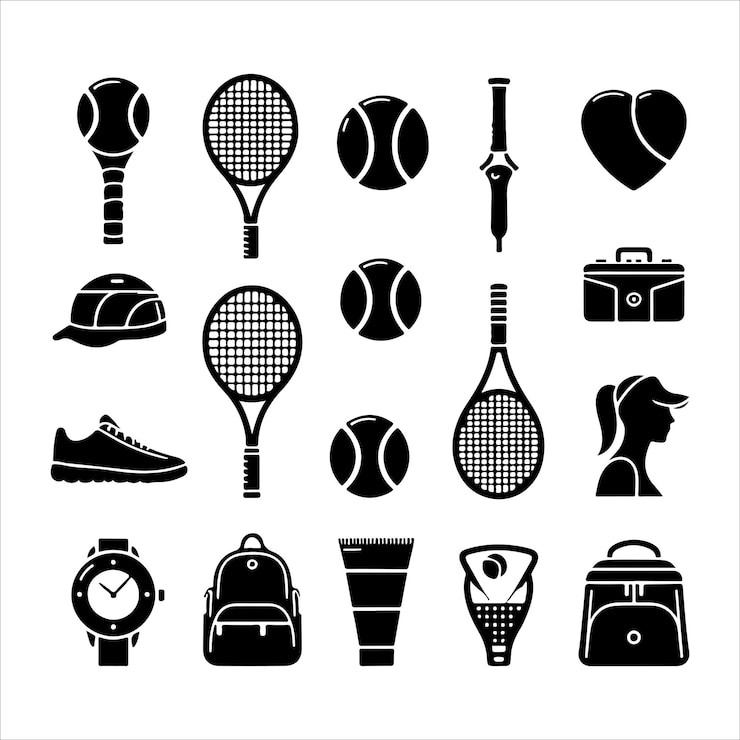 Vecteur vecteur de collecte de la silhouette minimale de l'équipement de tennis