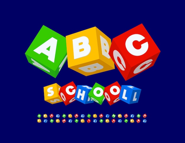 Vecteur coloré Kids style Police Isométrique ludique Alphabet Cube Jouets Lettres et chiffres ensemble