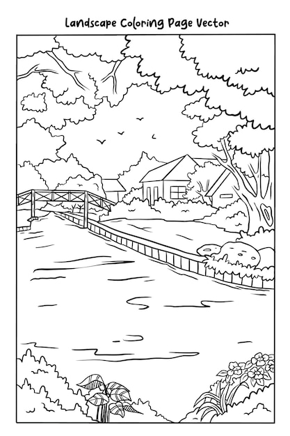 Vecteur De Coloriage De Paysage