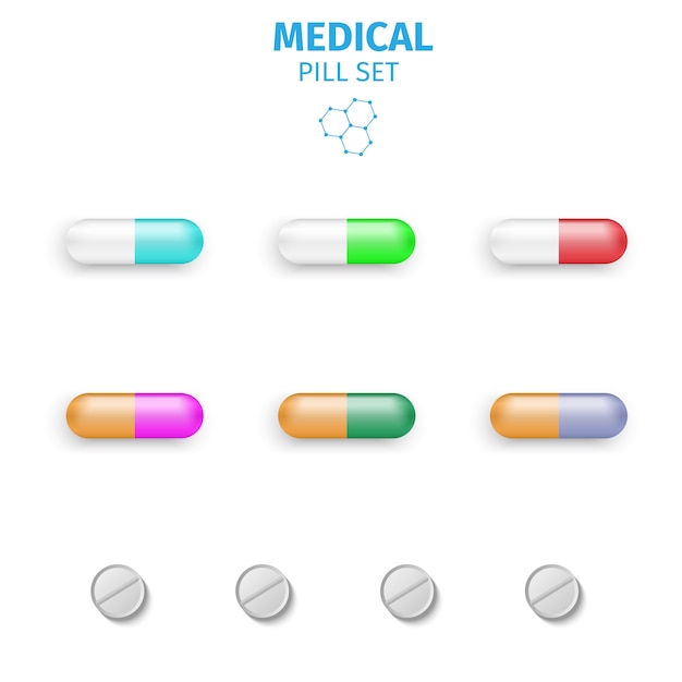 Vecteur De Comprimés Et Pilules Set Illustration Vectorielle Isolé.
