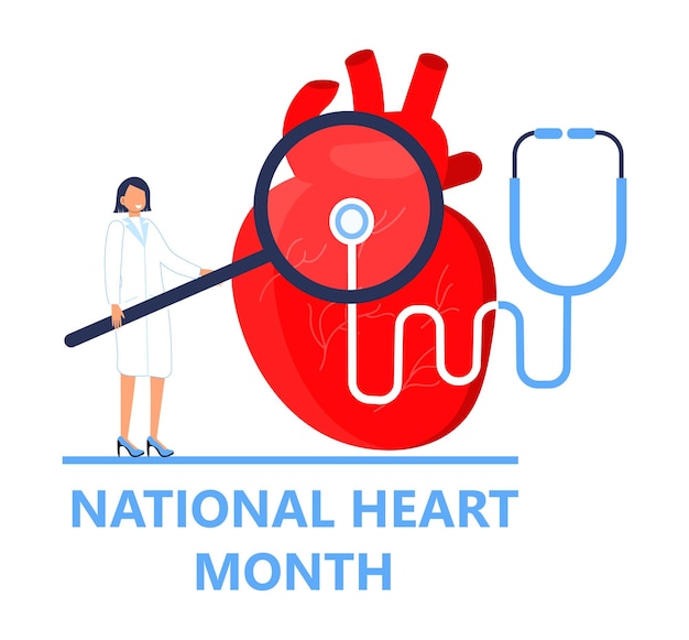 Vecteur vecteur de concept du mois national du cœur maladies cardiaques avec sac médical et ekg modèle médical d'hypotension et d'hypertension