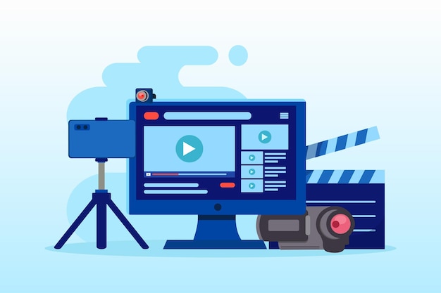 Vecteur de concept de production de contenu vidéo Équipement de blogging vidéo Streaming