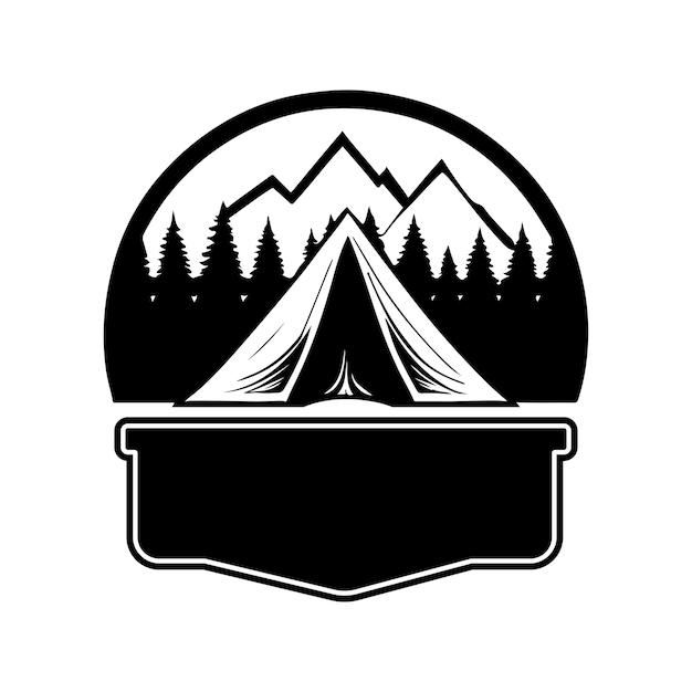 Vecteur de conception du logo de camping en noir et blanc