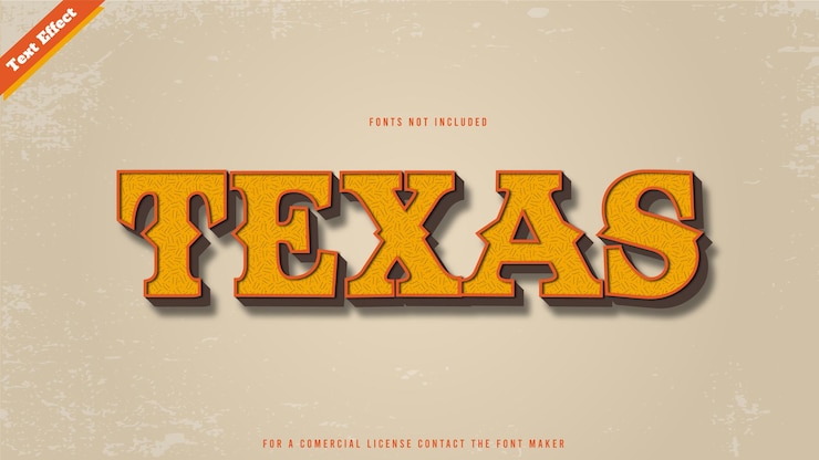 Vecteur vecteur de conception d'effet de texte texas. texte 3d modifiable