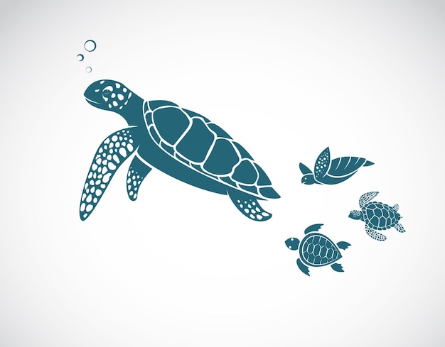 Vecteur de conception de la famille des tortues sur fond blanc Illustration vectorielle en couches modifiable facile Animaux sous-marins