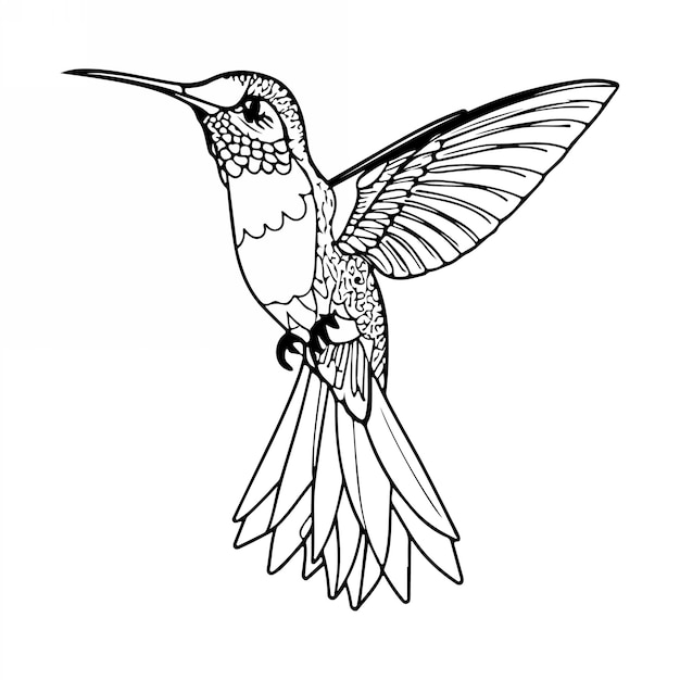 Vecteur le vecteur de conception de l'illustration de la silhouette de la ligne d'art du colibri