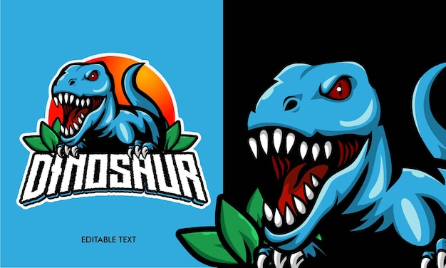 Vecteur vecteur de conception de jeu de logo de mascotte de dinosaures avec texte modifiable