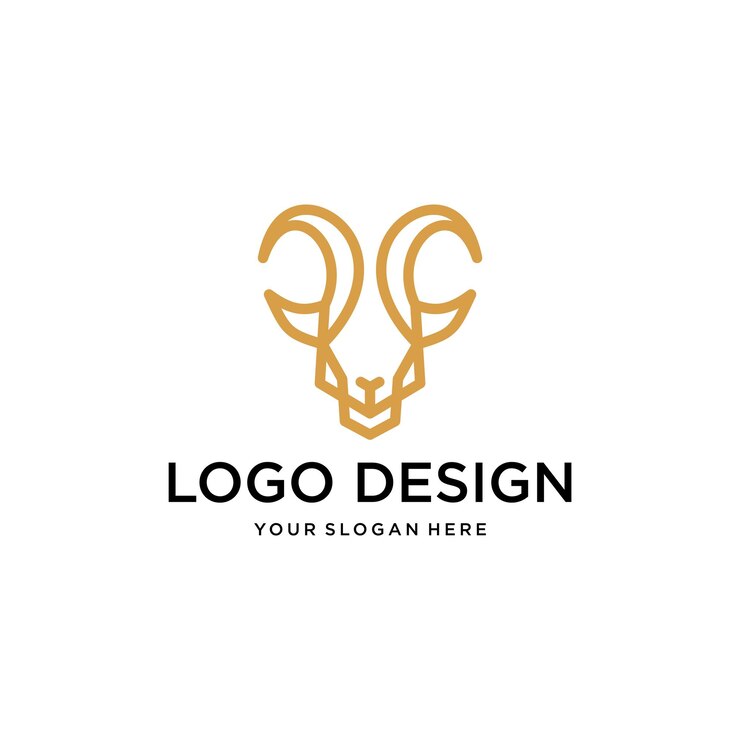 Vecteur de conception de logo créatif de ligne de tête de chèvre