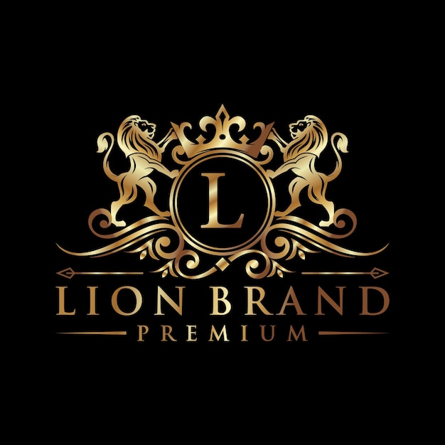 Vecteur de conception de logo de marque lion héraldique