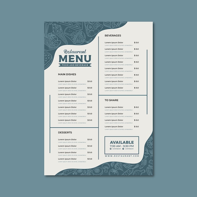 Vecteur de conception de modèles de menus de restaurants