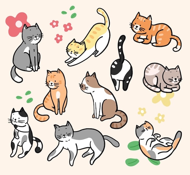 vecteur de conception de personnage de dessin animé de chats mignons