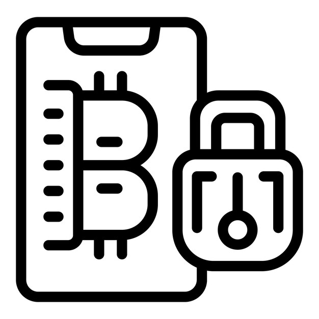 Le vecteur de contour de l'icône de la monnaie Bitcoin sécurisée