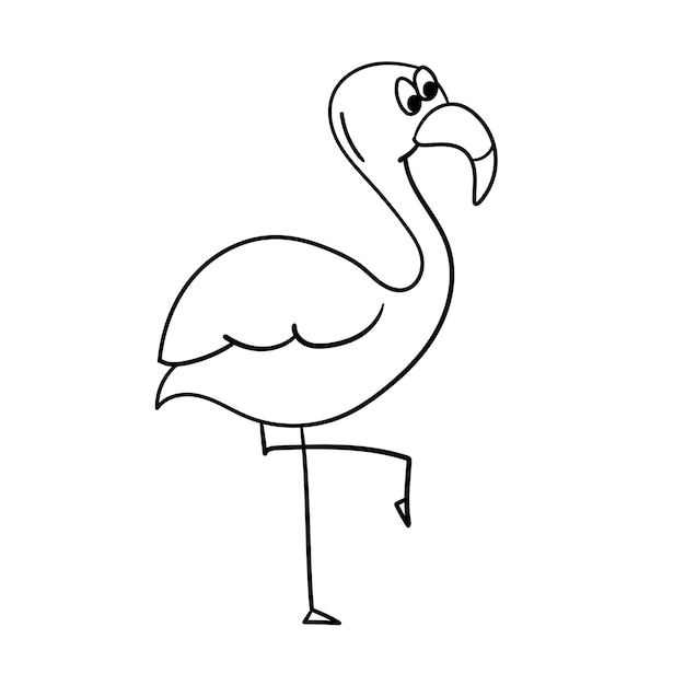 Vecteur de contour simple flamant rose Dessin animé flamant rose Livre de coloriage