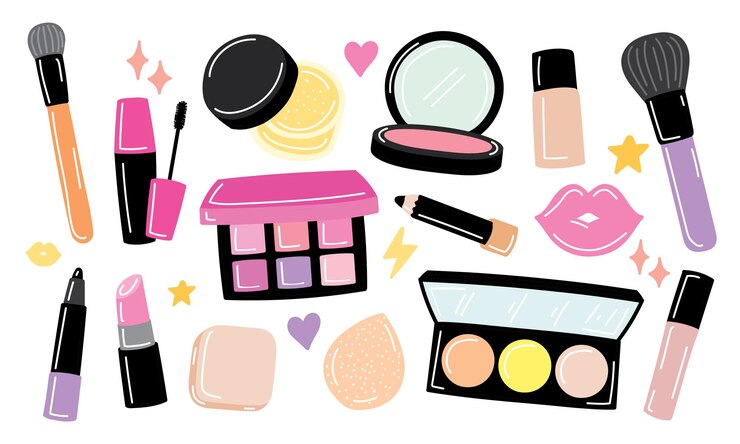 Vecteur vecteur de cosmétiques mignon dans un style doodle