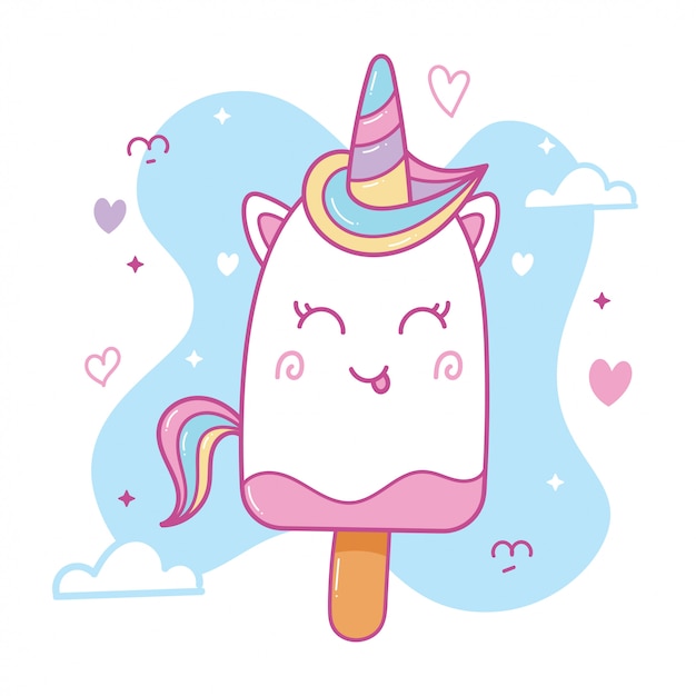 Vecteur de crème glacée licorne kawaii