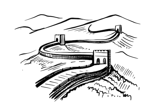 Vecteur de croquis de la Grande Muraille de Chine