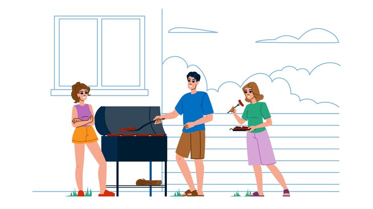 Vecteur vecteur de cuisson des aliments à l'extérieur