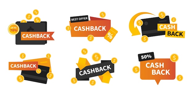Vecteur défini avec des étiquettes de cashback Collection d'icônes de cash back d'entreprise Retour de l'argent des achats Bannières de cashback modernes