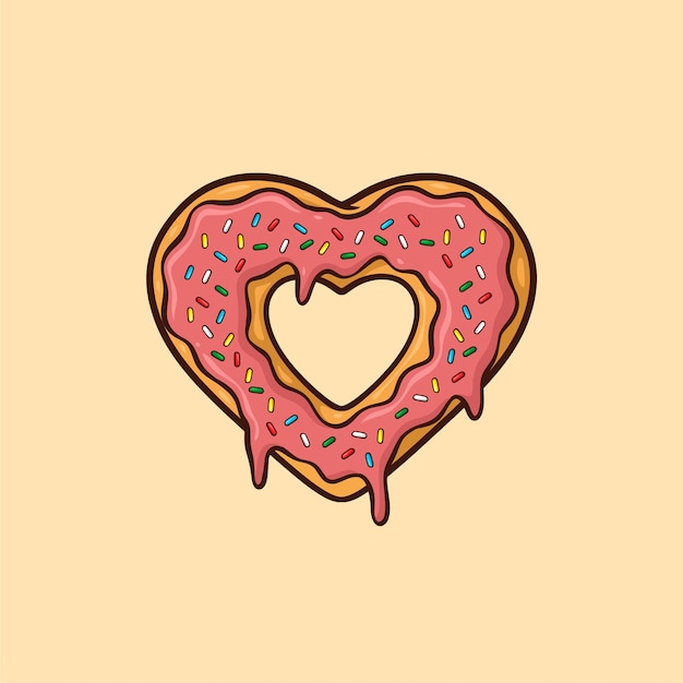 Vecteur vecteur de dessin animé de beignet en forme de coeur