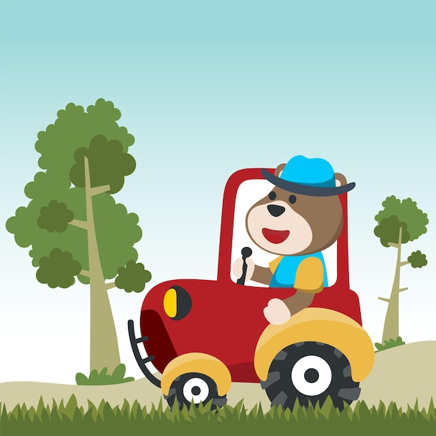 Vecteur de dessin animé d'équipements de construction avec un animal mignon sur le tracteur peut être utilisé pour l'impression de t-shirts enfants portent un design de mode carte d'invitation tissu textile papier peint et affiche de pépinière