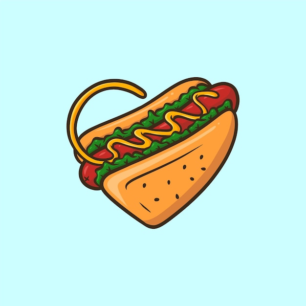 Vecteur vecteur de dessin animé de hot-dog en forme de coeur