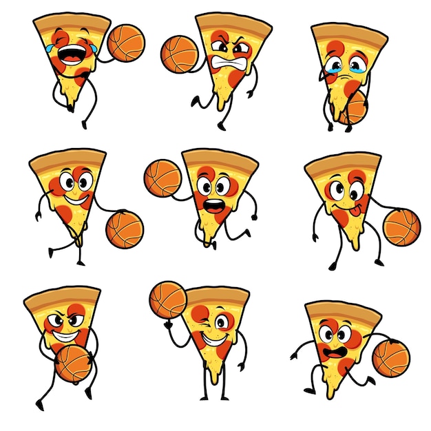 Vecteur vecteur de dessin animé de jeu de basket-ball pizza