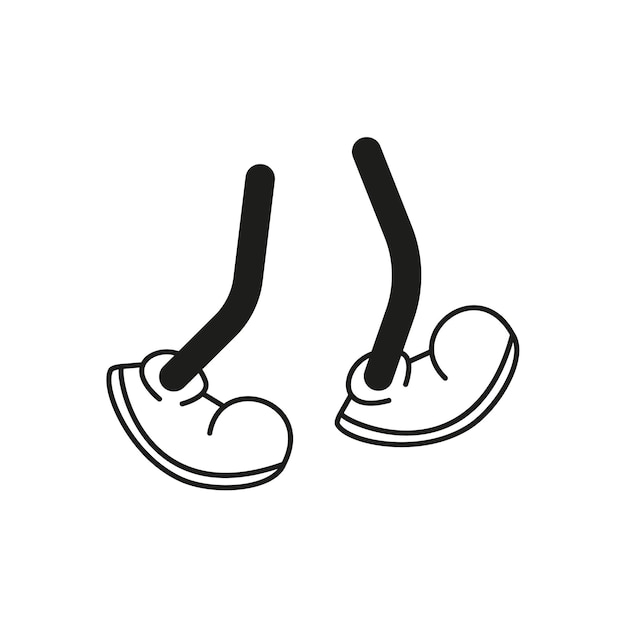 Vecteur de dessin animé marchant les pieds dans des baskets ou des baskets sur des jambes de bâton dans diverses positions