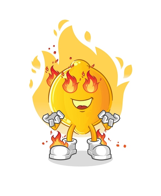 Vecteur vecteur de dessin animé de mascotte de citron sur le feu