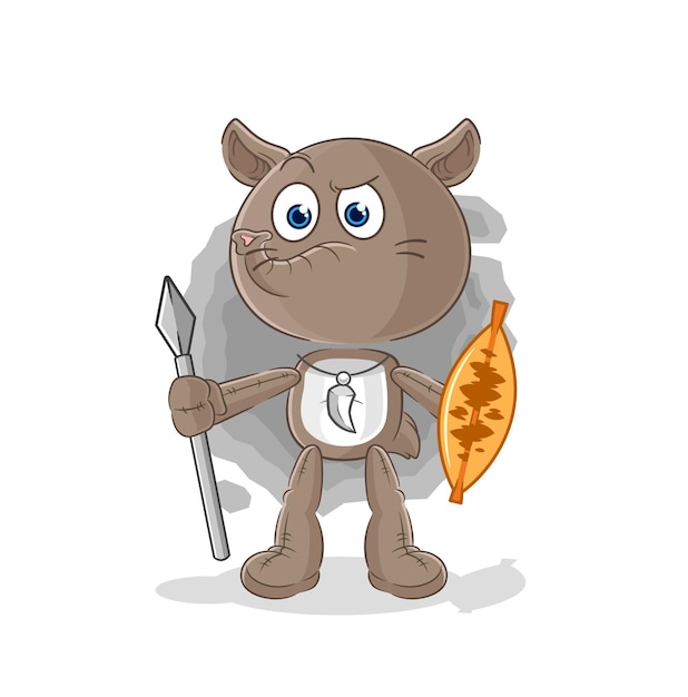 Vecteur De Dessin Animé De Mascotte De Combattant Tribal Africain Tapir