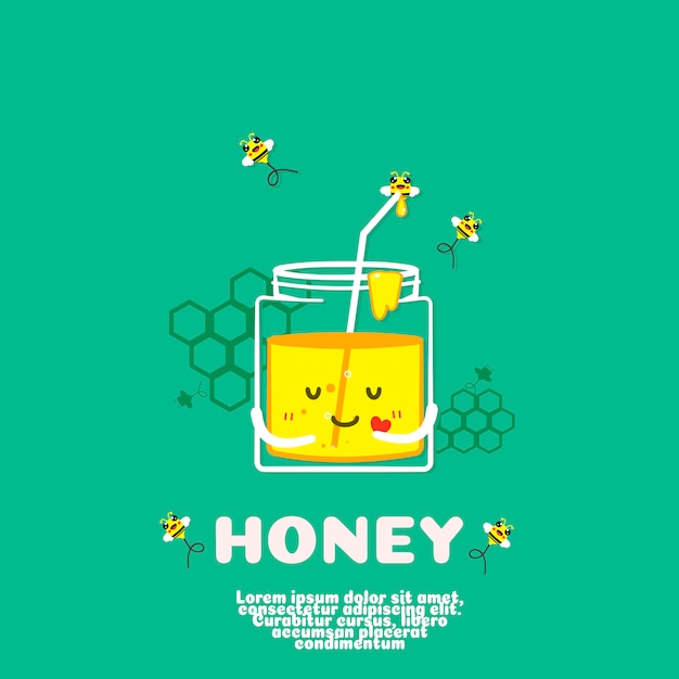 vecteur de dessin animé mignon bouteille de miel. concept alimentaire kawaii.