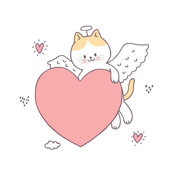 Vecteur De Dessin Animé Mignon Chat Et L'amour De Saint Valentin.