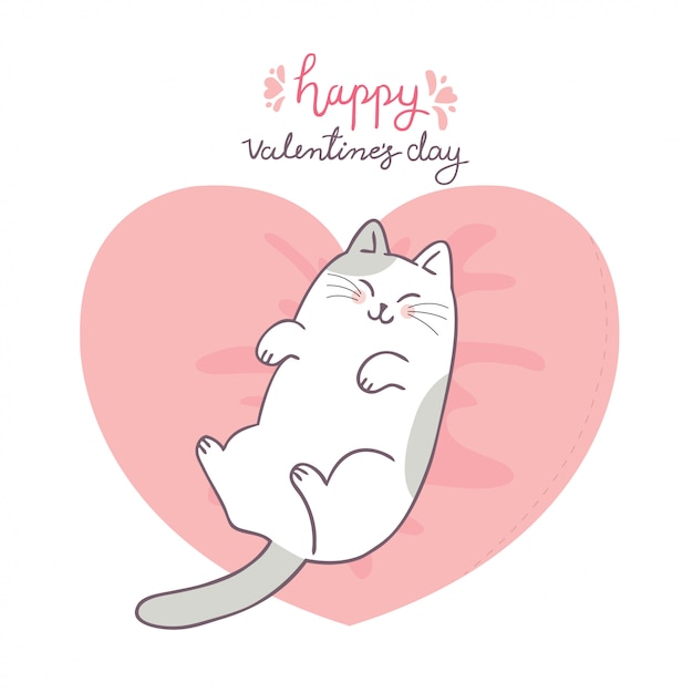 Vecteur De Dessin Animé Mignon Chat Et L'amour De Saint Valentin.