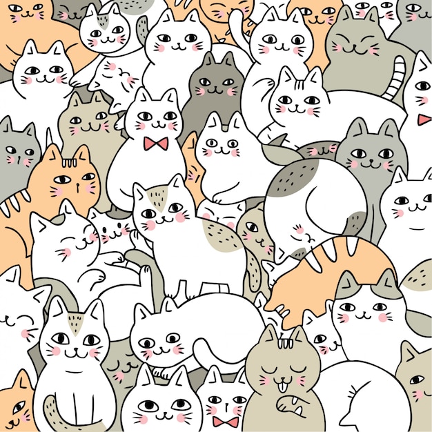 Vecteur De Dessin Animé Mignon Doodle Chats.