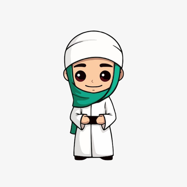 Vecteur de dessin animé mignon d'un homme musulman pour l'Aïd al Adha Ramadan Eid al Fitr style plat