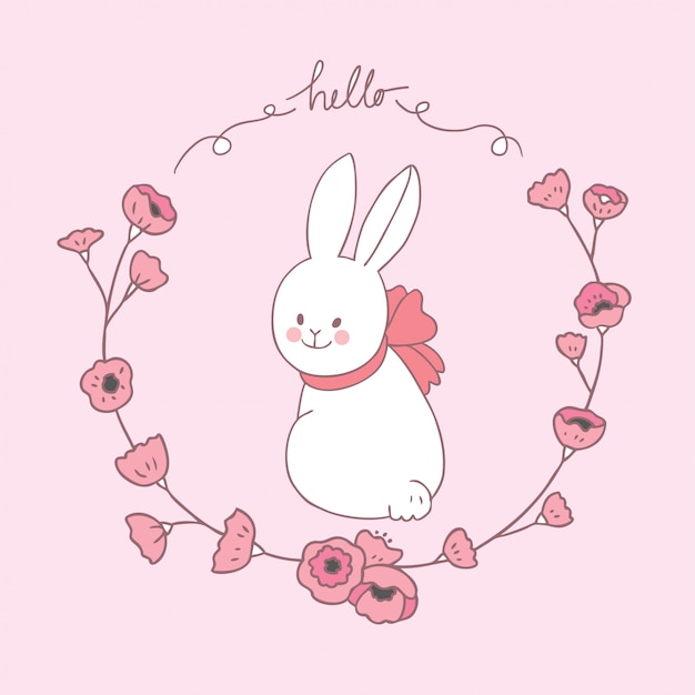 Vecteur vecteur de dessin animé mignon lapin et guirlande.