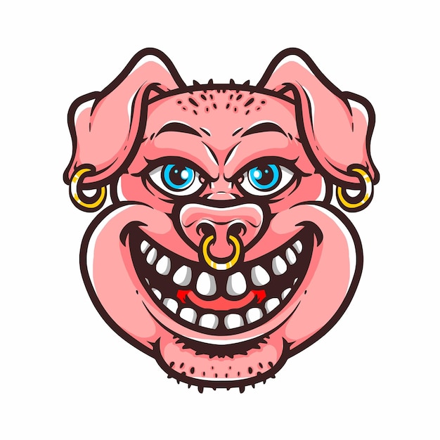 Vecteur de dessin animé tête de cochon smiley