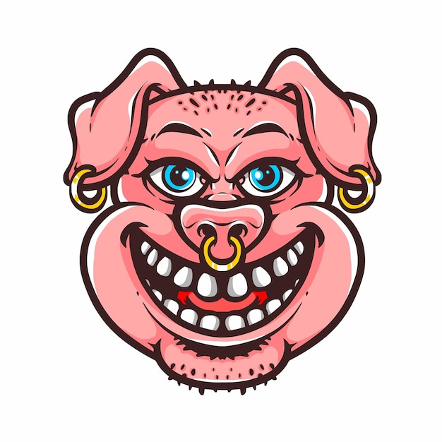 Vecteur De Dessin Animé Tête De Cochon Smiley