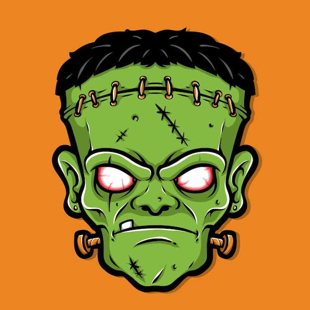 Vecteur de dessin animé tête effrayant frankenstein