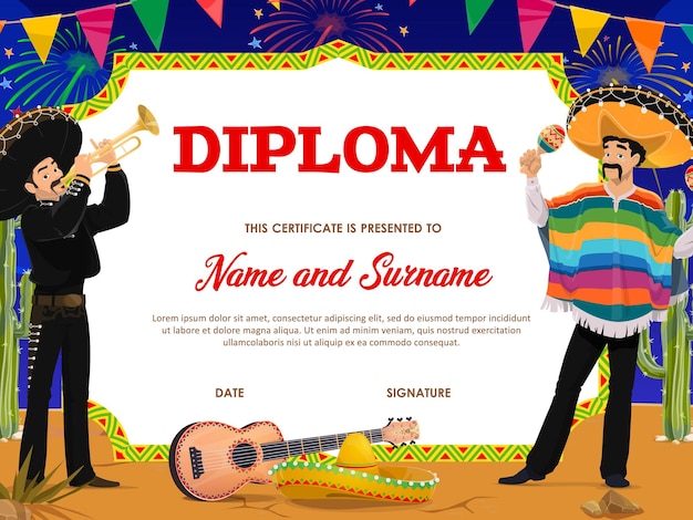 Vecteur De Diplôme D'éducation Scolaire Avec Mariachi