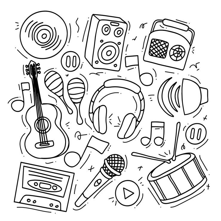 Vecteur vecteur de doodle de contour de musique