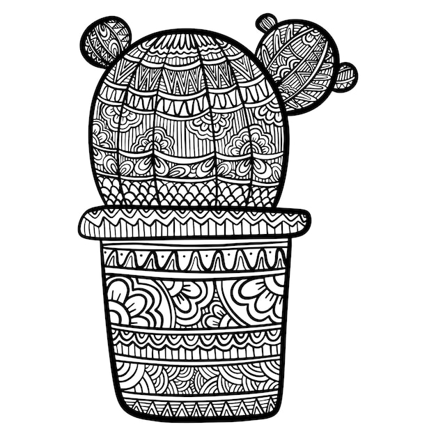 Vecteur de doodle stylisé Zentangle de cactus succulent dans la page ornée d'art zen pot convient comme tatouage