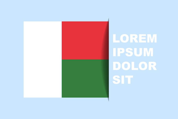 Vecteur de drapeau de la moitié de Madagascar avec espace de copie, drapeau de pays avec style d'ombre, effet de diapositive horizontale