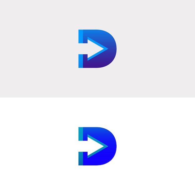 Le vecteur du logo de la lettre D avec un dessin en forme de flèche couleur gradiente symbolique du logo en lettre d