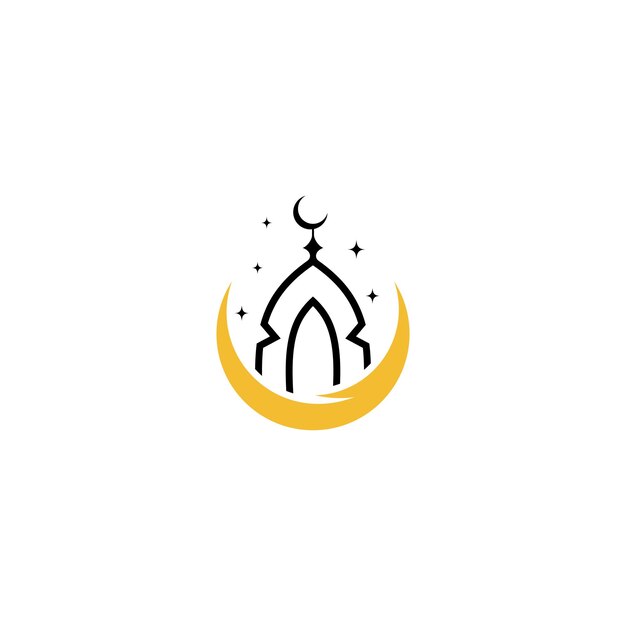 Vecteur le vecteur du logo de la mosquée et du croissant de lune