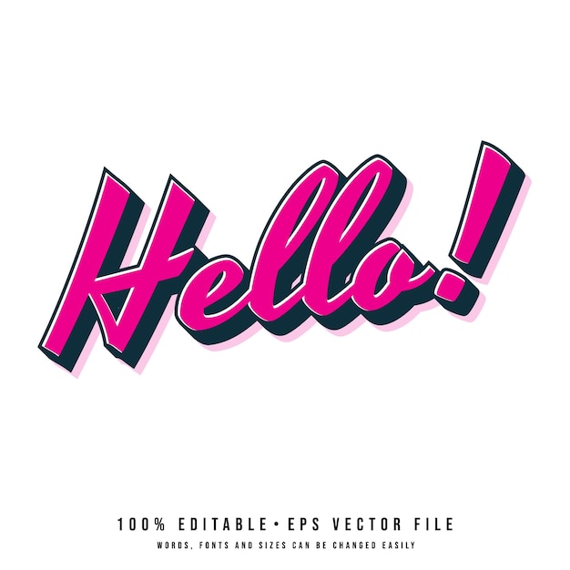 Le vecteur d'effet de texte Hello Vector de t-shirt universitaire modifiable et imprimable