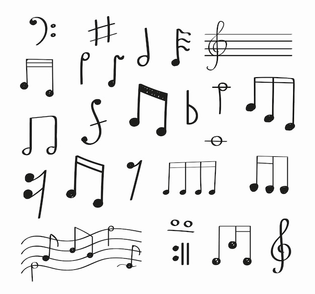 Vecteur d'élément de note de musique défini dans le style doodle Mélodie de livre de musique