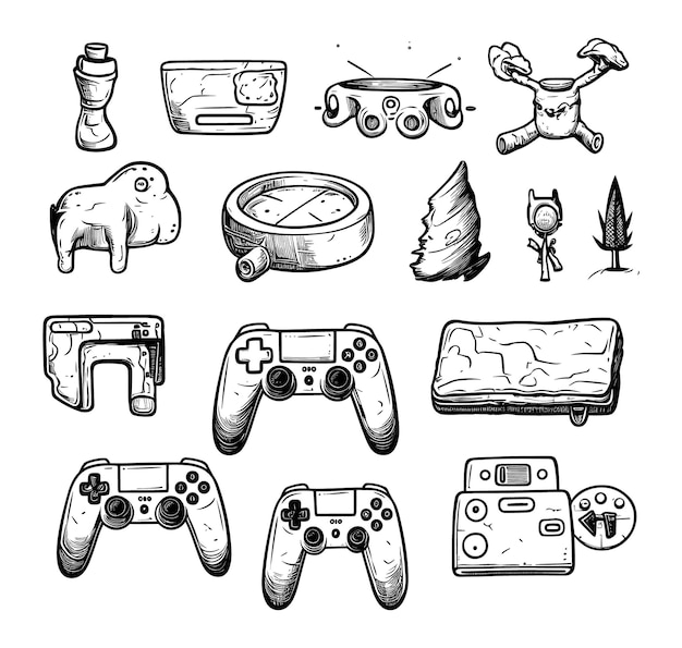 Vecteur vecteur d'éléments de concept de streamer de jeu dessinés à la main