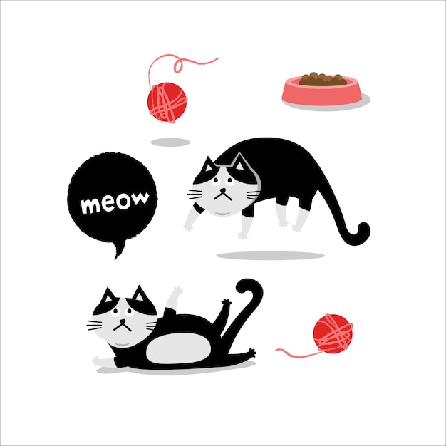 Vecteur d'emoji tête de chat Illustration vectorielle de chat sautant et couché sur fond blanc