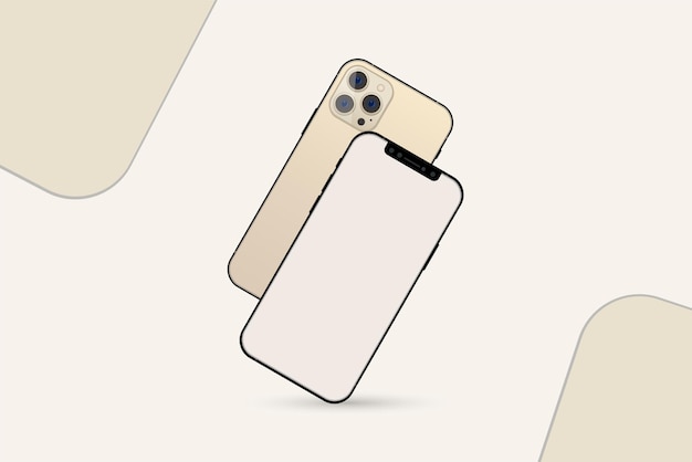 Vecteur d'ensemble mobile IPhone avec un cadre blanc cassé et une triple caméra. Vue arrière et avant du téléphone portable avec écrans vides. Téléphone portable réaliste, cadre, triple caméra, mobile à des fins commerciales.
